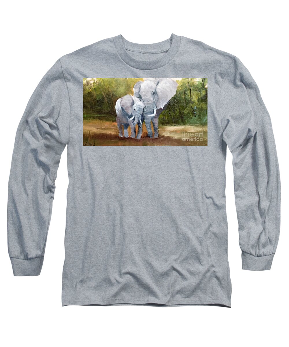 Elephants Long Sleeve T-Shirt featuring the painting Mother Love Elephants by Barbara Haviland