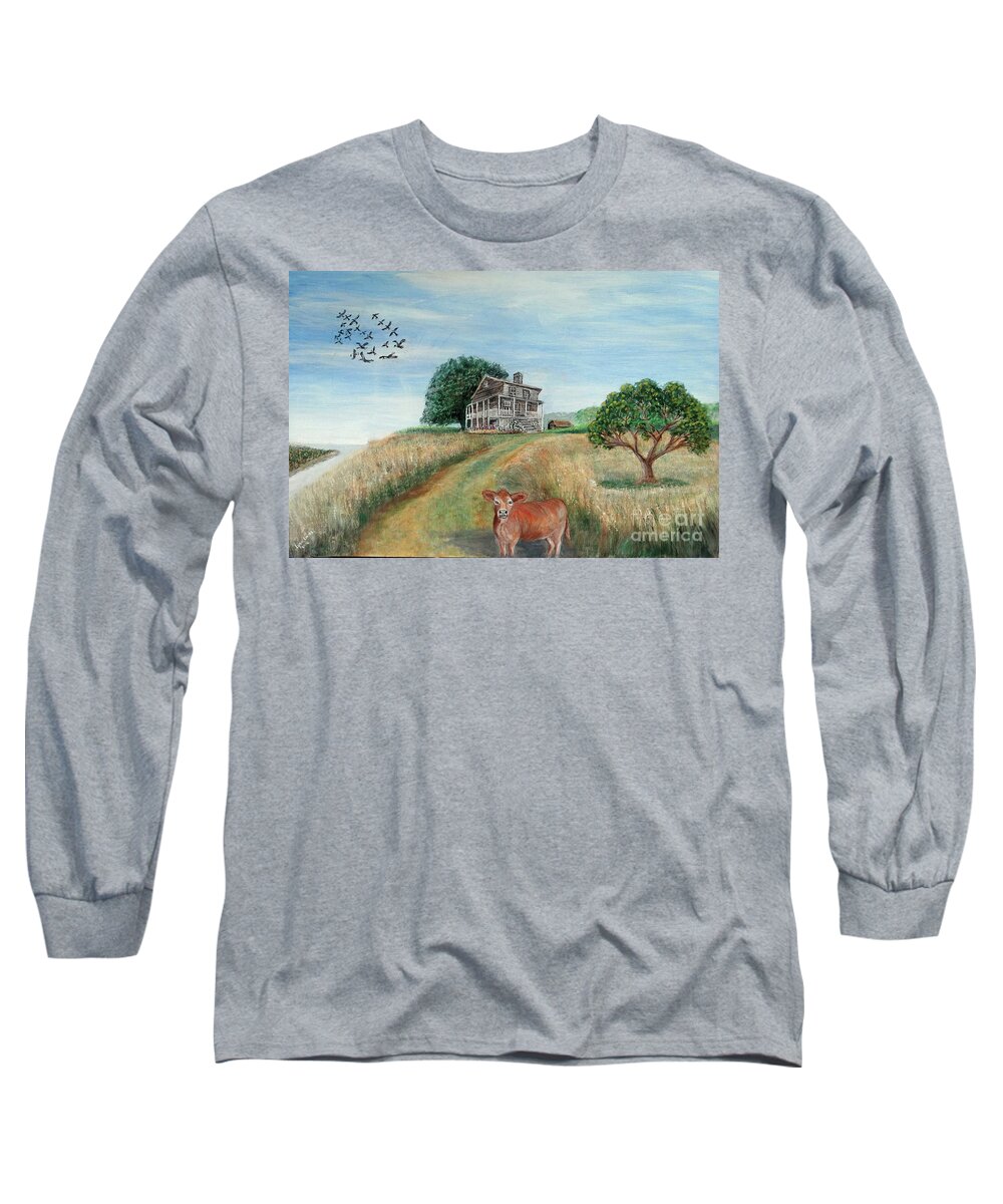 Landscape Long Sleeve T-Shirt featuring the painting Mount Hope Plantation by Lyric Lucas