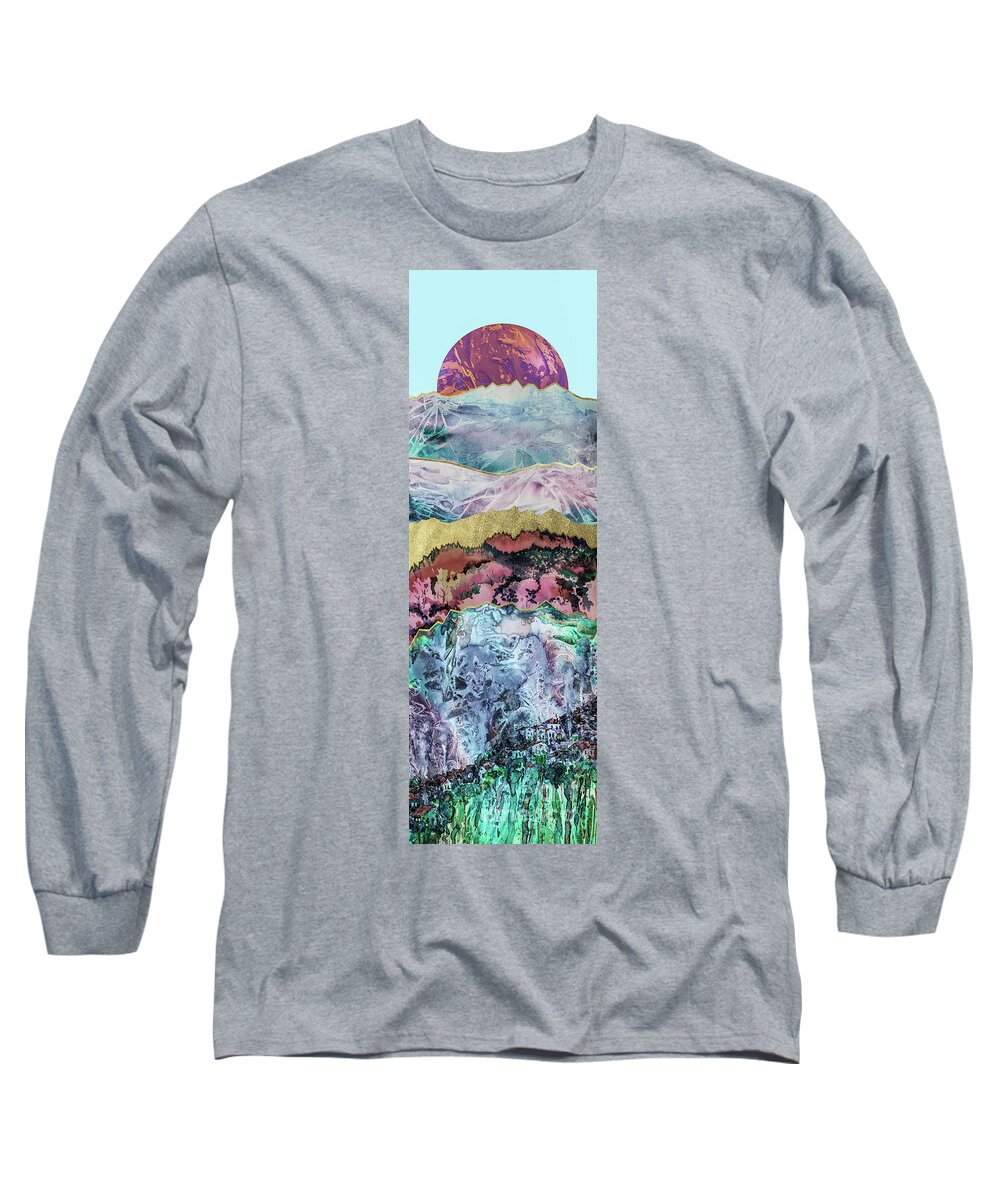 Mountains Long Sleeve T-Shirt featuring the painting Mountain Landscape by Zaira Dzhaubaeva