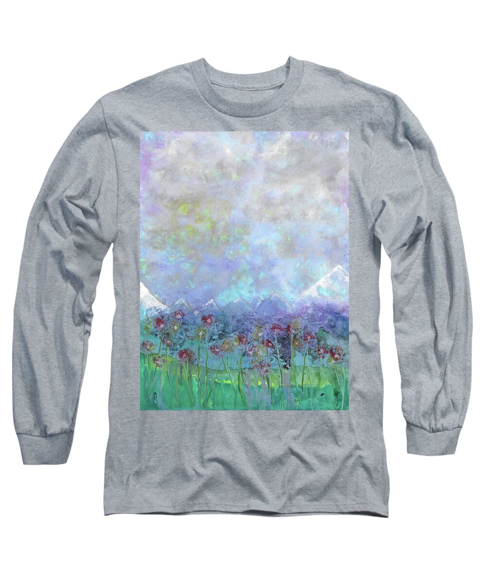 Landscape Long Sleeve T-Shirt featuring the painting Mountain Valley Dew by Eli Tynan