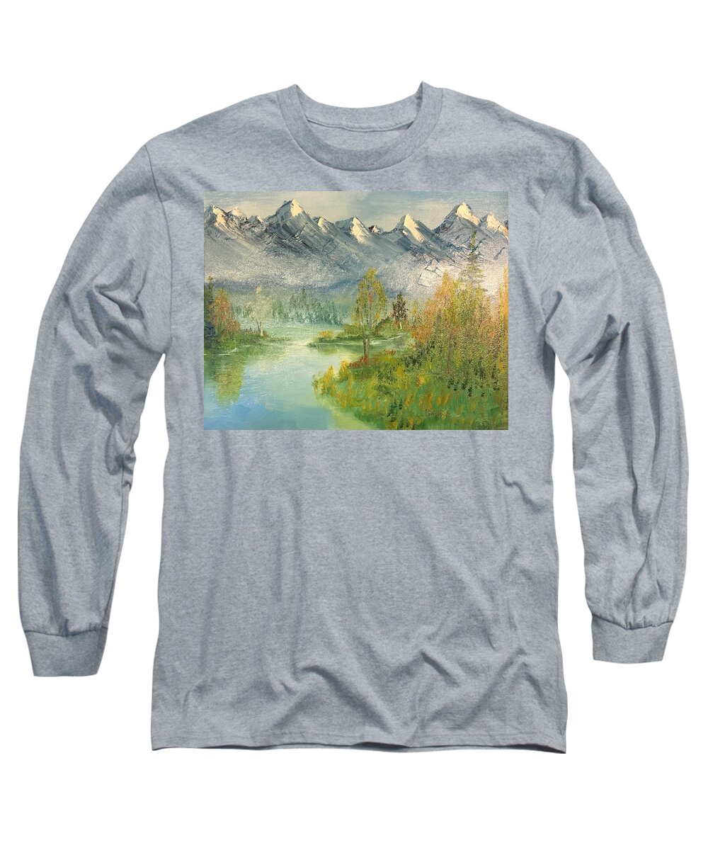 Mountain Long Sleeve T-Shirt featuring the painting Mountain View Glen by David Bartsch