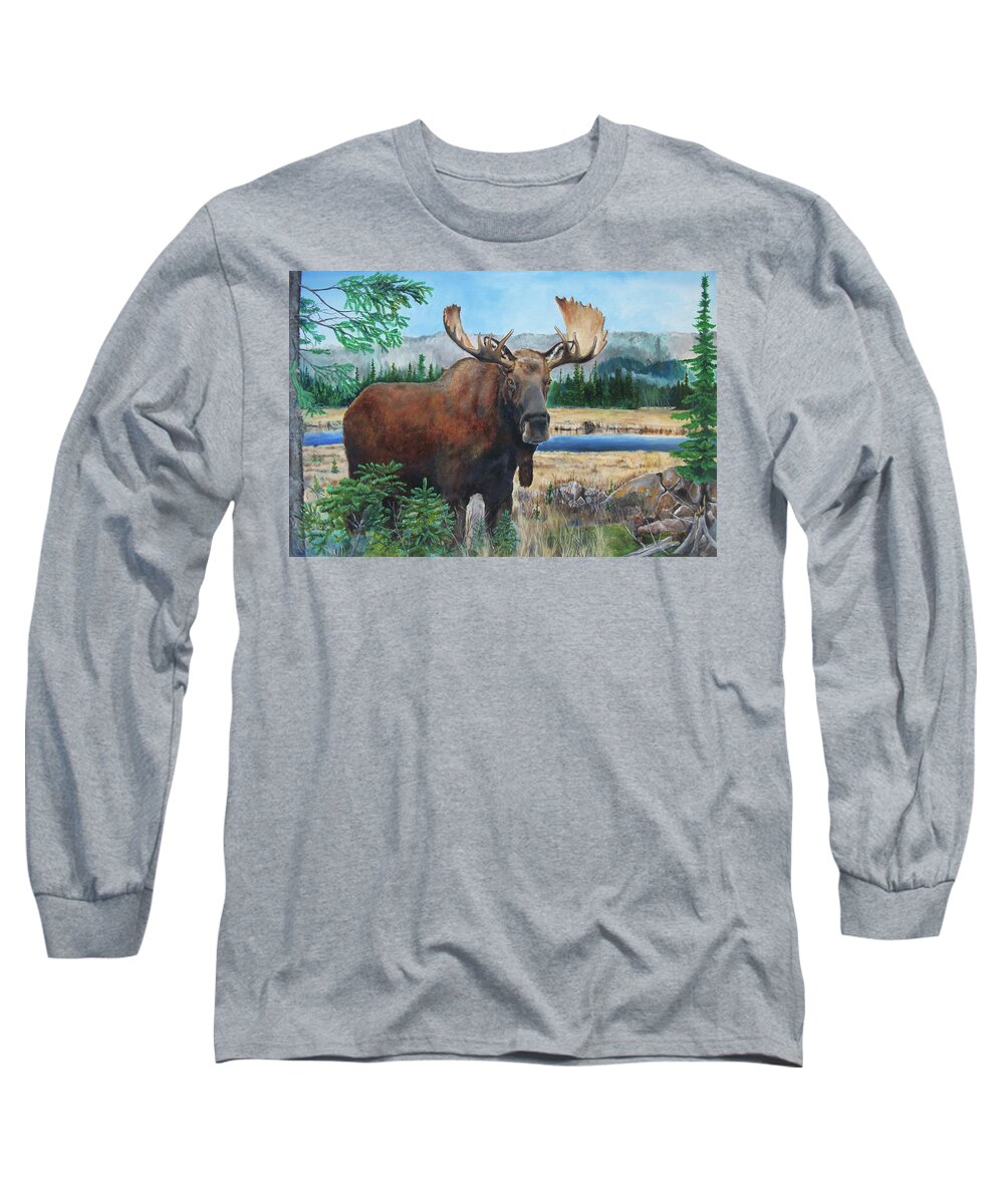 Moose Long Sleeve T-Shirt featuring the painting Mr. Majestic by Joe Baltich