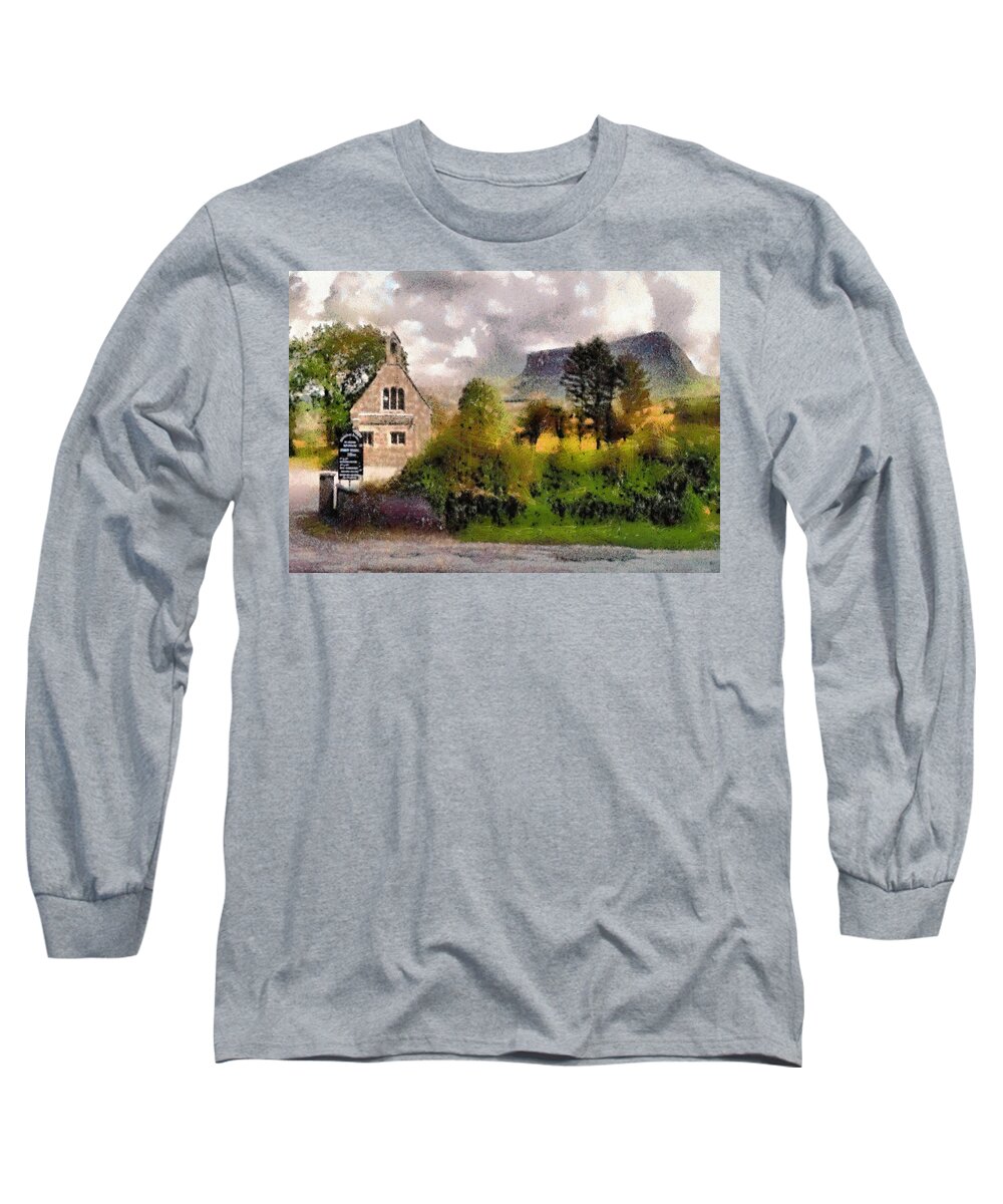 Landscape Long Sleeve T-Shirt featuring the digital art Mullaghnaneane Church and Ben Bulben by Charmaine Zoe