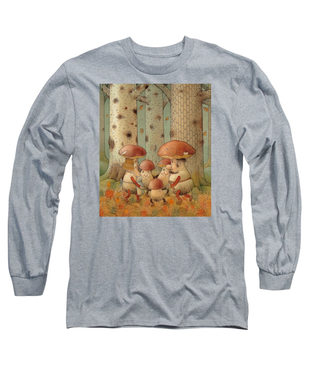 Mushrooms Landscape Forest Autumn Long Sleeve T-Shirt featuring the painting Mushrooms by Kestutis Kasparavicius