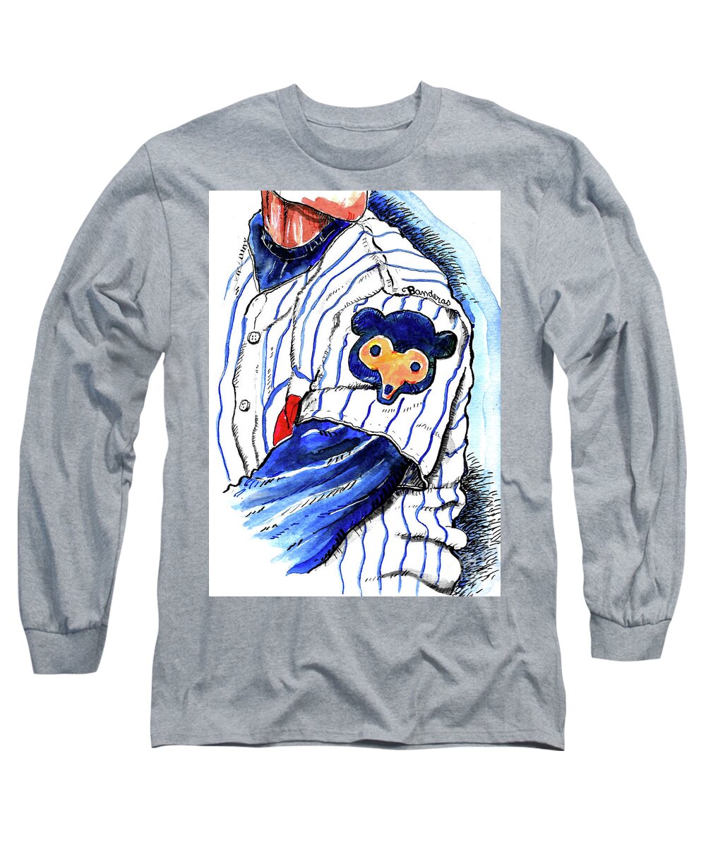 Baseball Long Sleeve T-Shirt featuring the painting My Favorite Chicago Cub by Terry Banderas