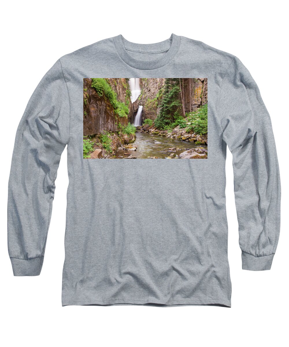 Waterfall Long Sleeve T-Shirt featuring the photograph Mystery Falls by Angela Moyer