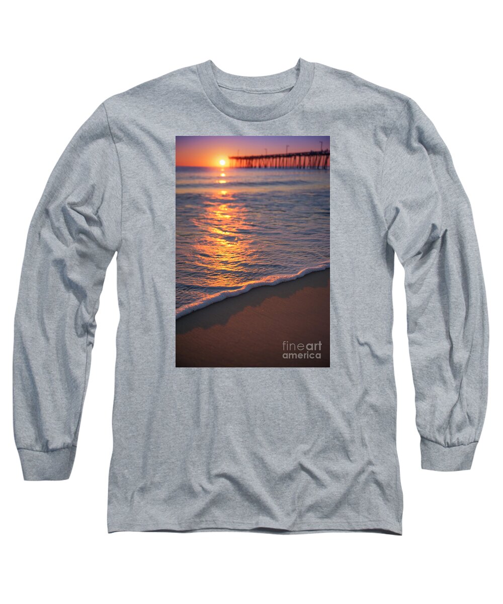 Nags Head Fishing Pier Long Sleeve T-Shirt featuring the photograph Nags Head First Light by Michael Ver Sprill