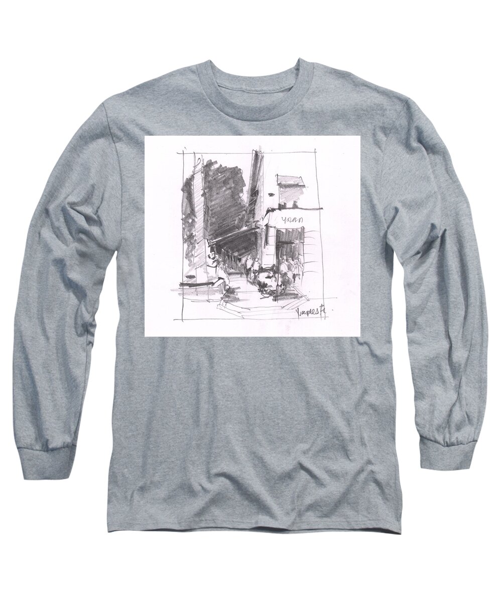 Pencil Long Sleeve T-Shirt featuring the painting Naples 5th Ave corner by Gaston McKenzie
