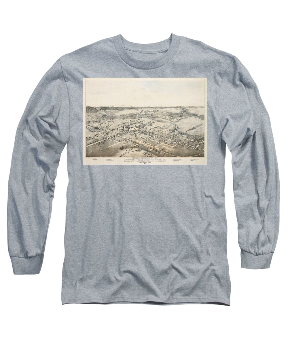 Map Long Sleeve T-Shirt featuring the digital art New Braunfels 1881 by Augustus Koch by Texas Map Store