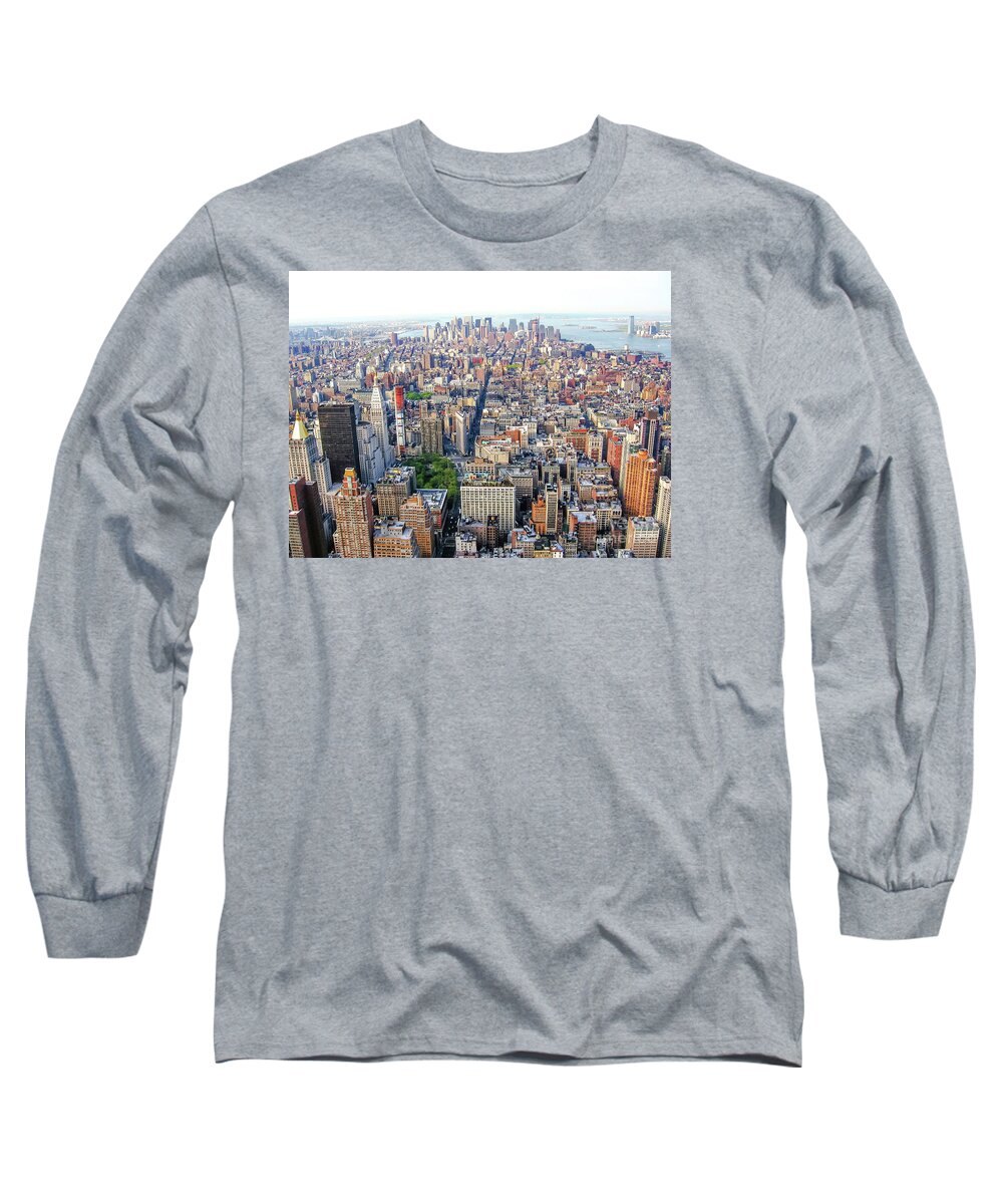 New York Long Sleeve T-Shirt featuring the photograph New York aerial view by Benny Marty