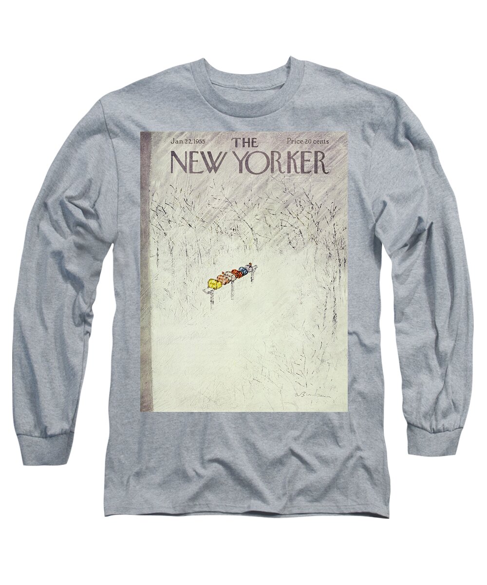 Winter Long Sleeve T-Shirt featuring the painting New Yorker January 22 1955 by Abe Birnbaum