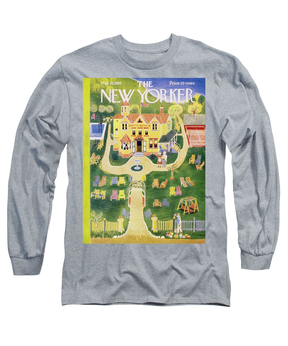 Hotel Long Sleeve T-Shirt featuring the painting New Yorker May 21 1955 by Ilonka Karasz