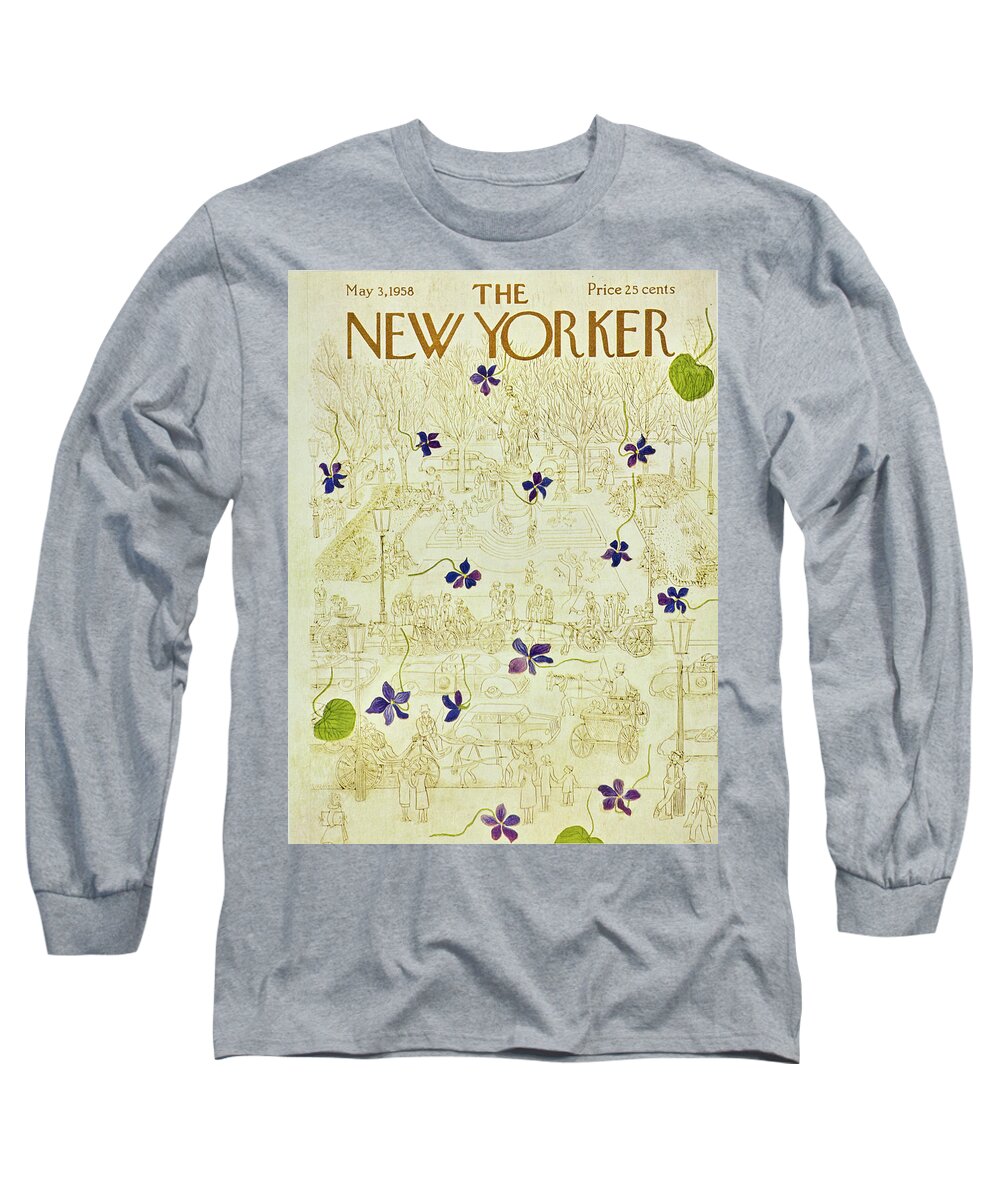Flowers Long Sleeve T-Shirt featuring the painting New Yorker May 3 1958 by Ilonka Karasz