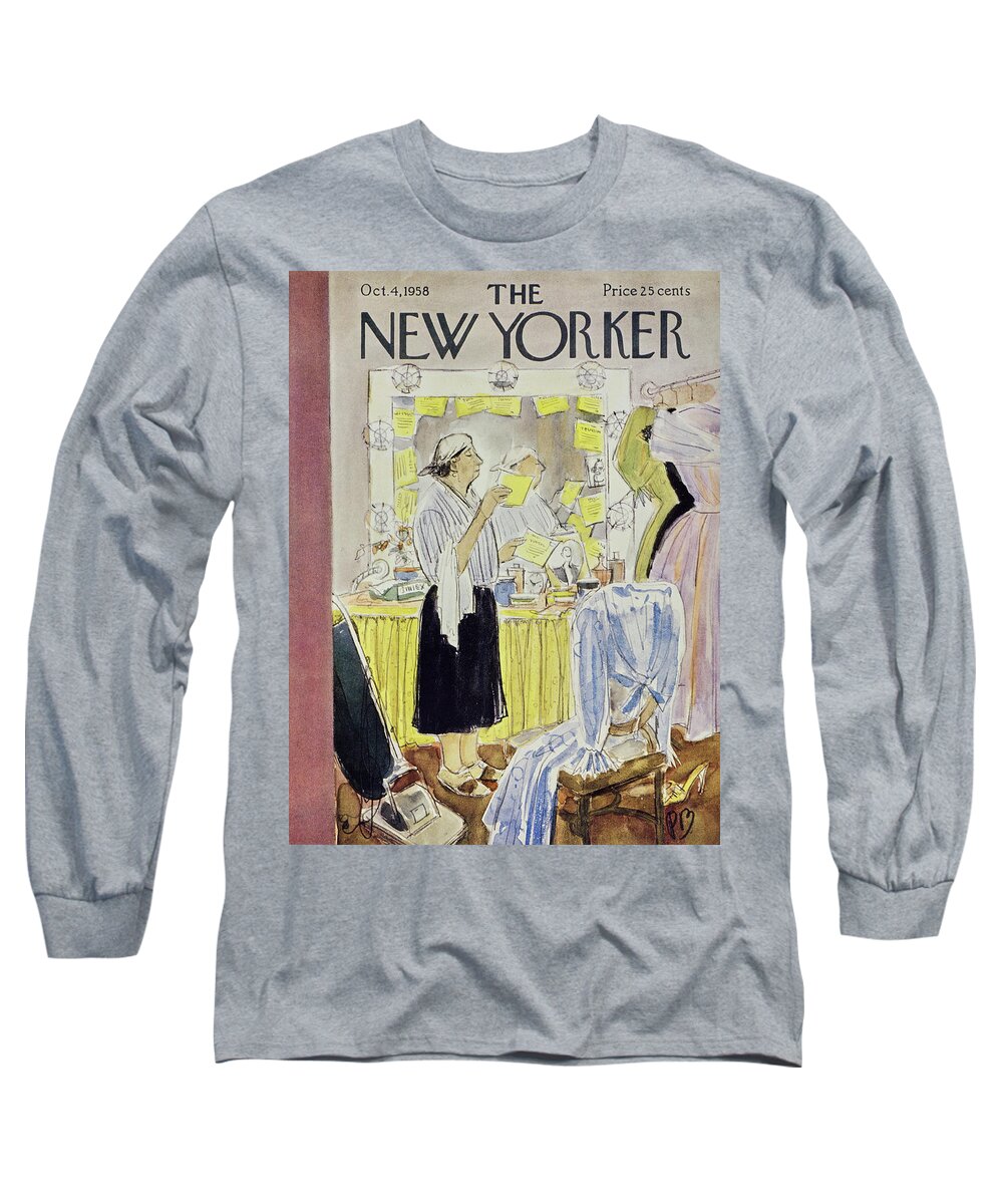 Theater Long Sleeve T-Shirt featuring the painting New Yorker October 4 1958 by Perry Barlow