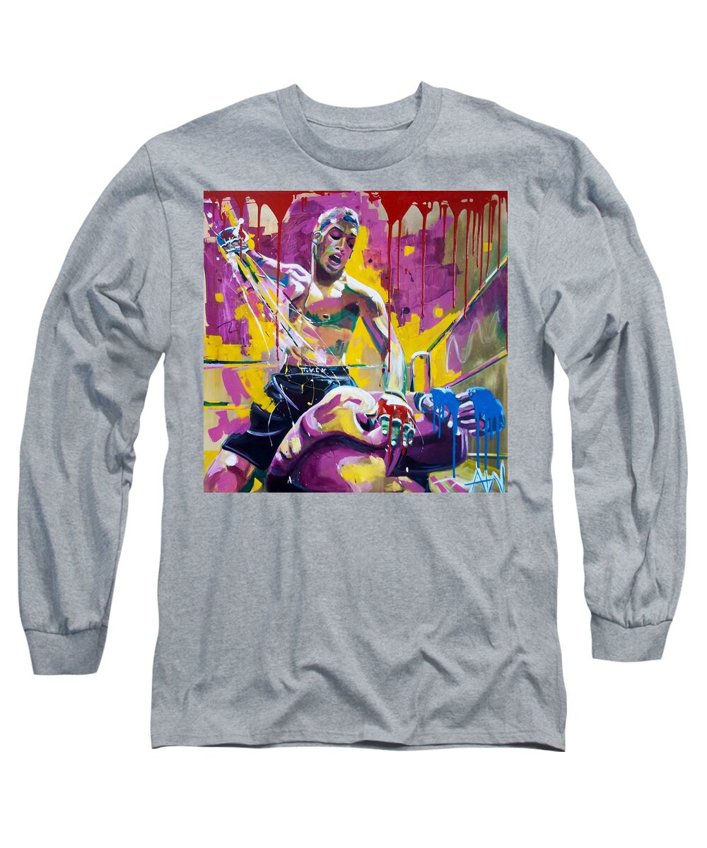Mercy Long Sleeve T-Shirt featuring the painting No mercy by Angie Wright