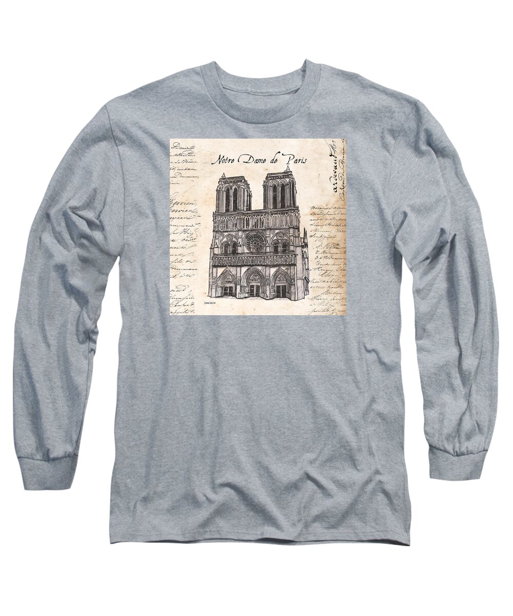 Notre Dame Long Sleeve T-Shirt featuring the painting Notre Dame de Paris by Debbie DeWitt