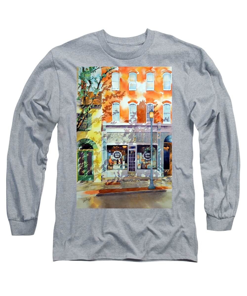 Watercolor Long Sleeve T-Shirt featuring the painting Novelties by Mick Williams