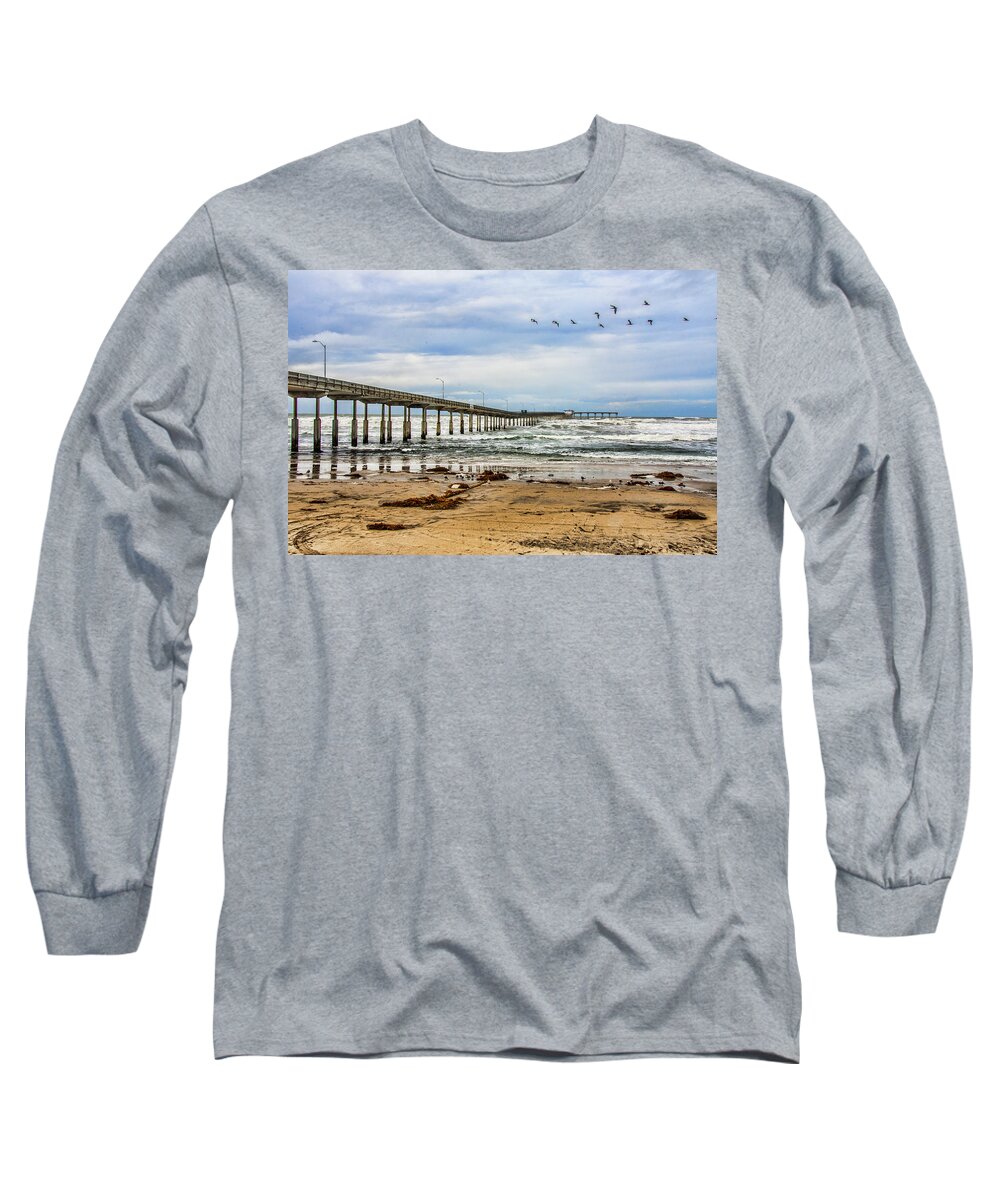  Long Sleeve T-Shirt featuring the photograph Ocean Beach Pier Fishing Airforce by Daniel Hebard
