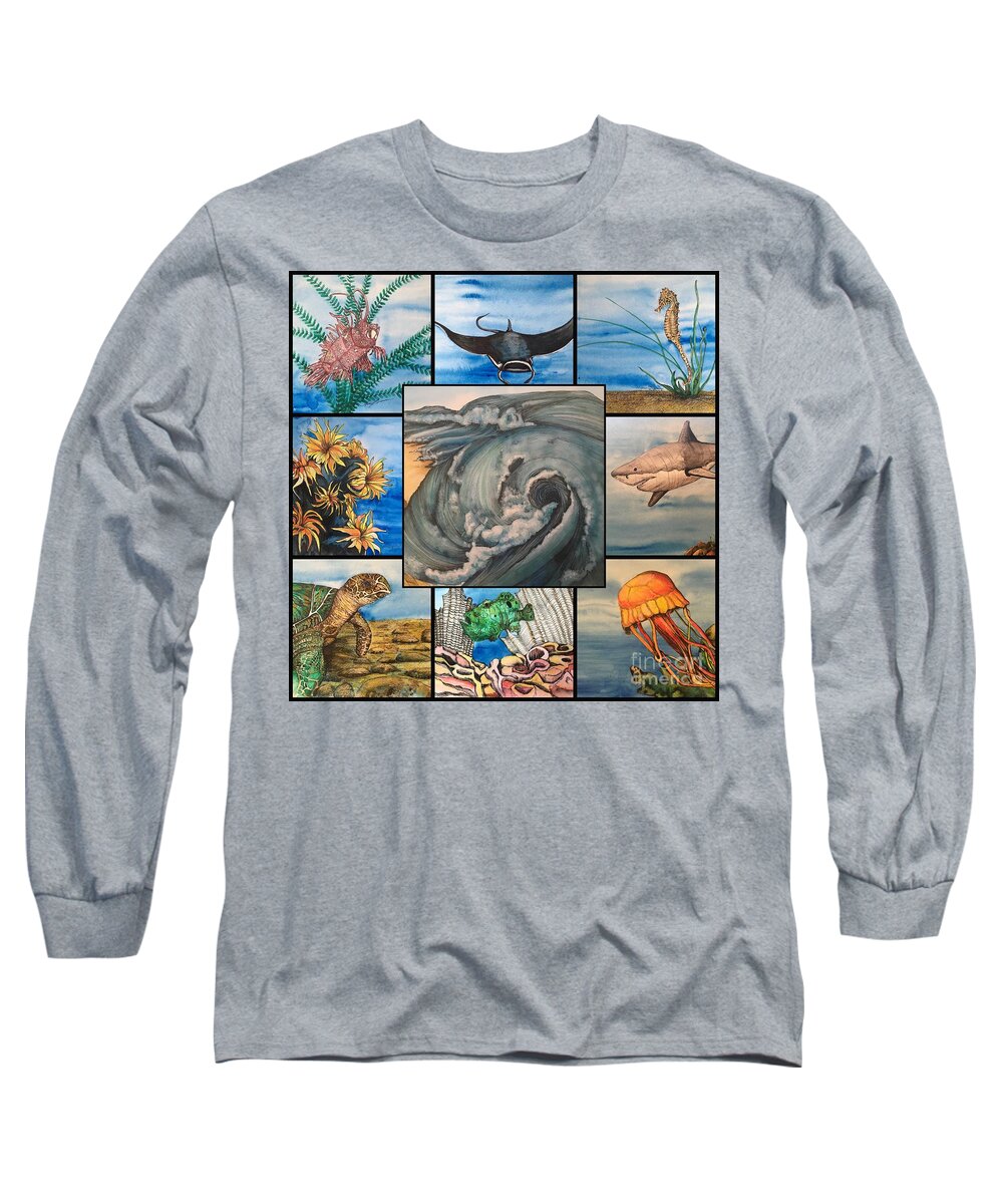 Ocean Long Sleeve T-Shirt featuring the mixed media Ocean Collage #1 by Mastiff Studios