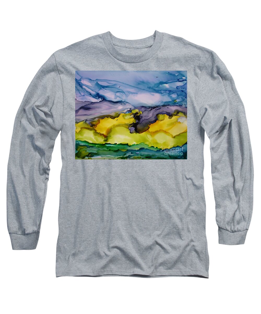 Landscape Long Sleeve T-Shirt featuring the painting Ocean View by Susan Kubes