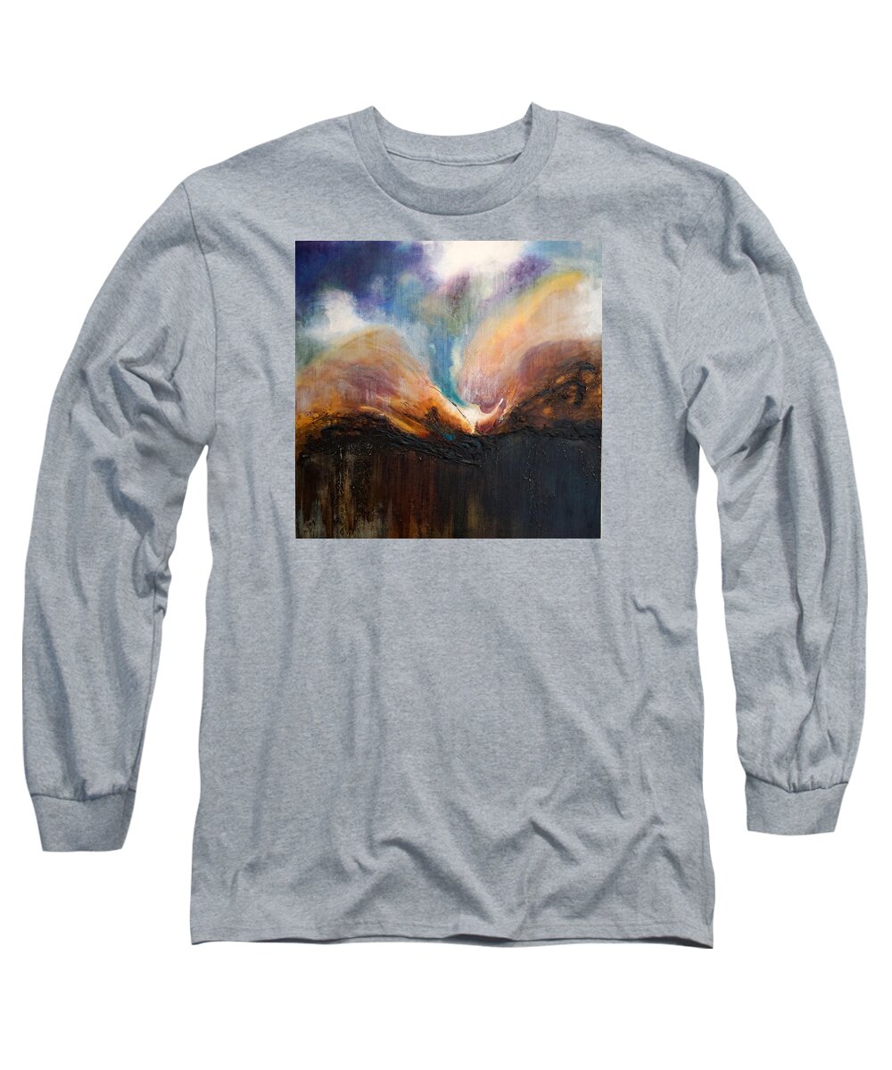 Abstract Long Sleeve T-Shirt featuring the painting Oceans Apart by Theresa Marie Johnson