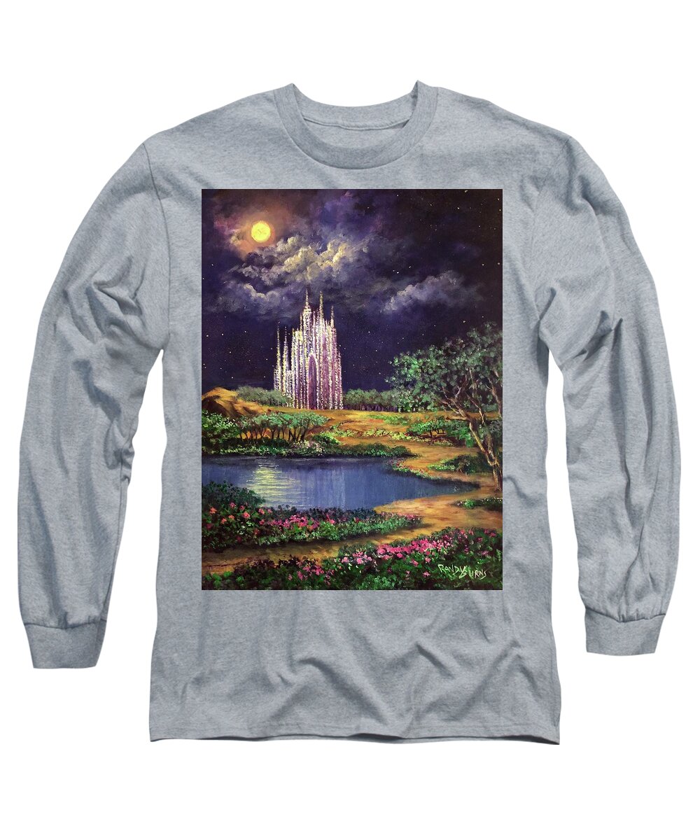Castles Long Sleeve T-Shirt featuring the painting Of Glass Castles and Moonlight by Rand Burns