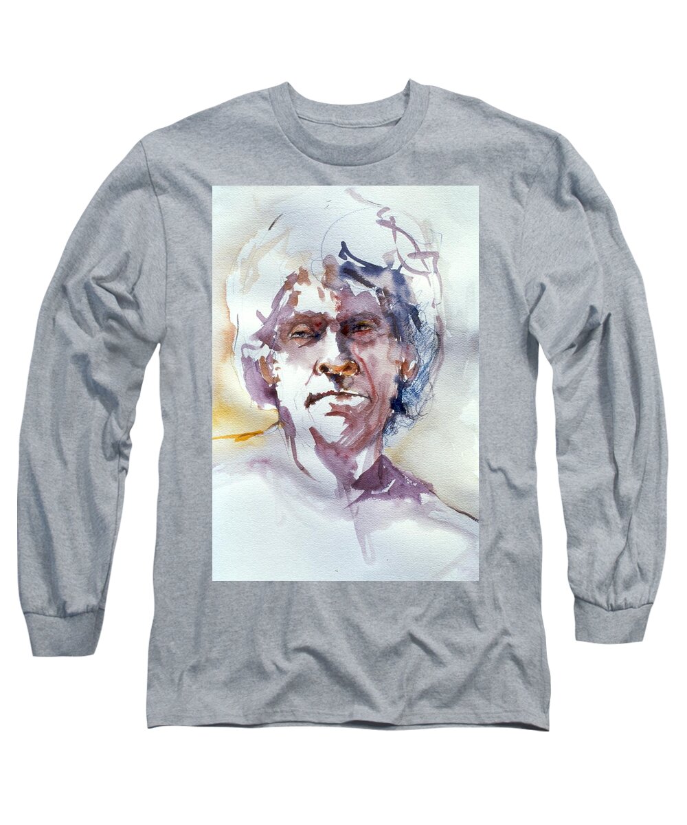 Headshot Long Sleeve T-Shirt featuring the painting Ogden head study 1 by Barbara Pease