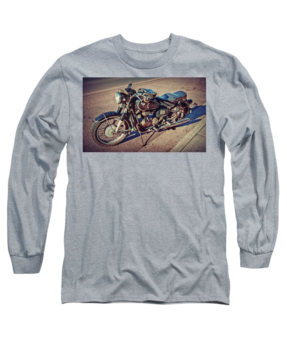 Retro Long Sleeve T-Shirt featuring the photograph Old Beamer Motorcycle by Linda Unger