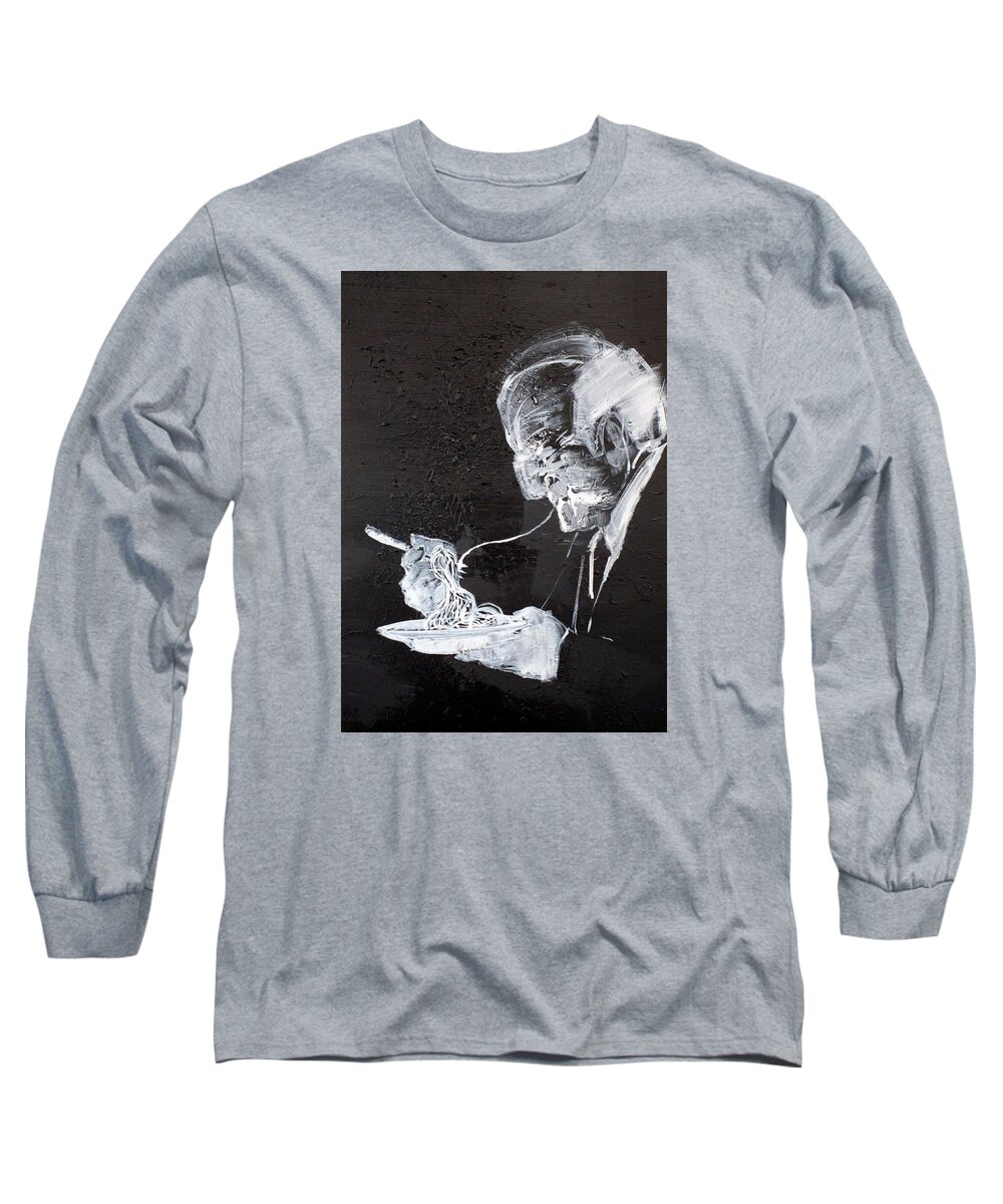 Spaghetti Long Sleeve T-Shirt featuring the painting Old Eater Of Spaghetti by Fabrizio Cassetta