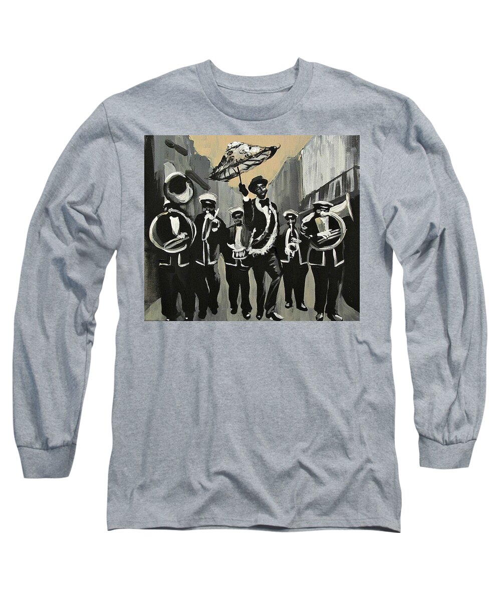New Oreans Art Long Sleeve T-Shirt featuring the painting Olympia Brass Band Serious by Kerin Beard