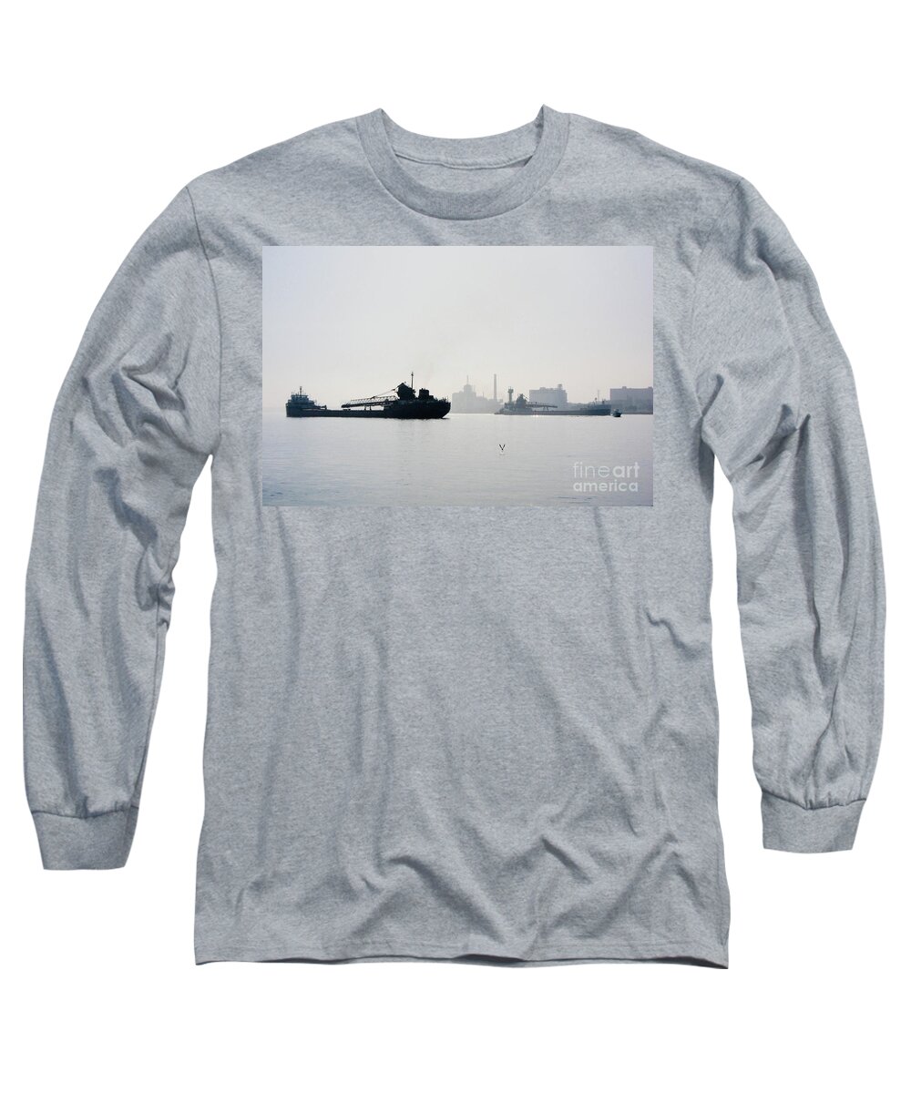 Freighter Long Sleeve T-Shirt featuring the photograph On Detroit River by Rich S