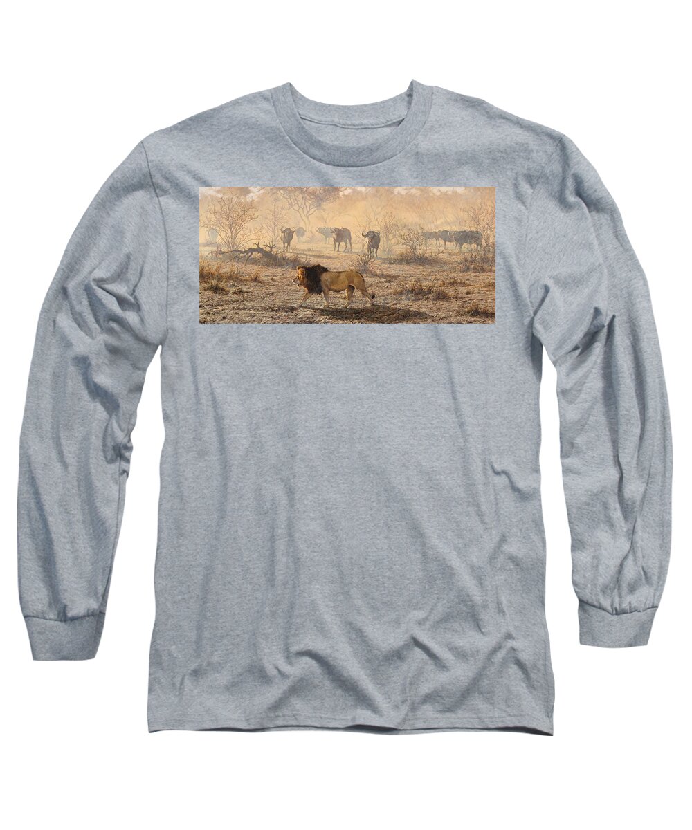 Lion Long Sleeve T-Shirt featuring the painting On Patrol by Alan M Hunt