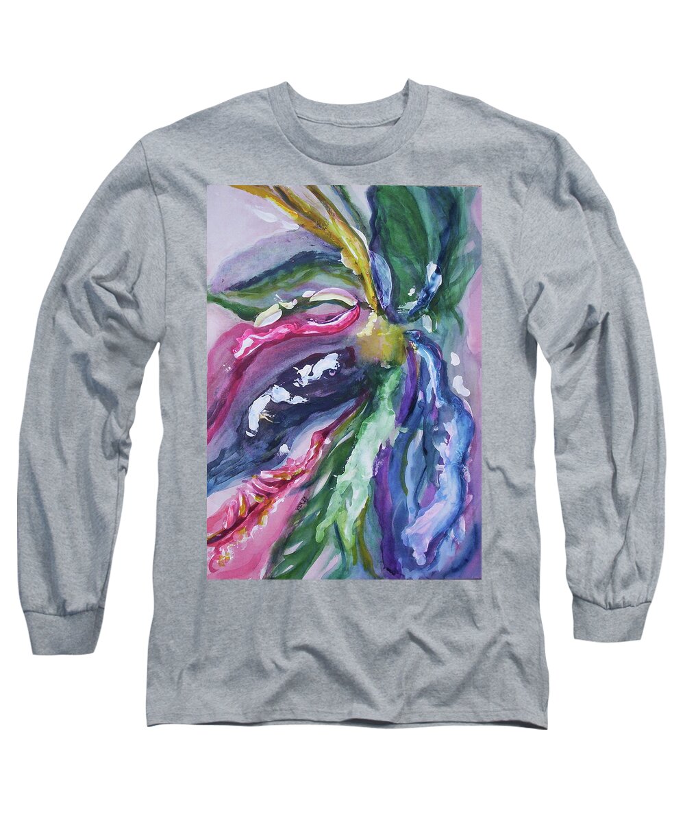 Watercolor Long Sleeve T-Shirt featuring the painting On the Vine 2 by Suzanne Udell Levinger