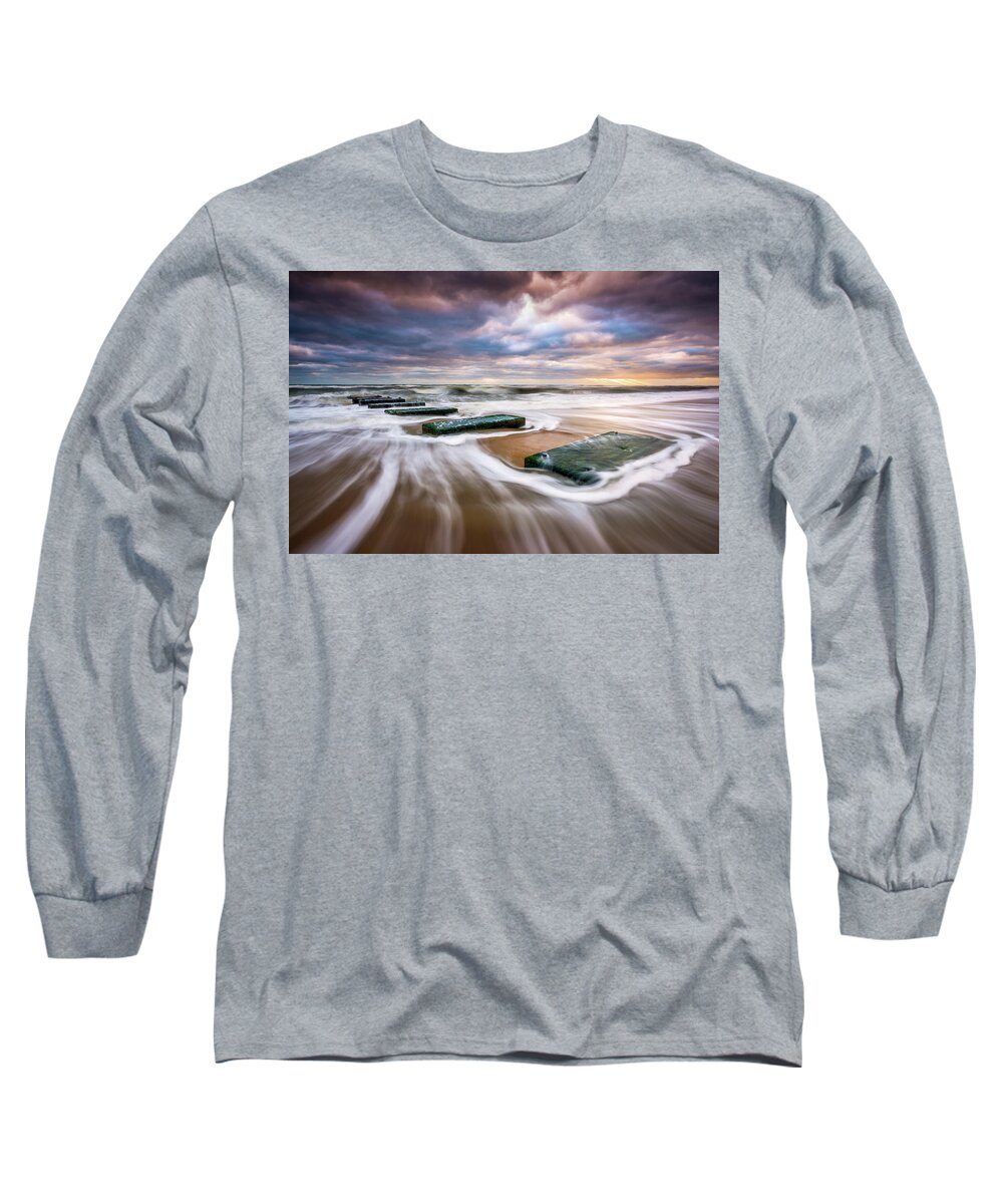 Obx Long Sleeve T-Shirt featuring the photograph Outer Banks North Carolina Beach Sunrise Seascape Photography OBX Nags Head NC by Dave Allen