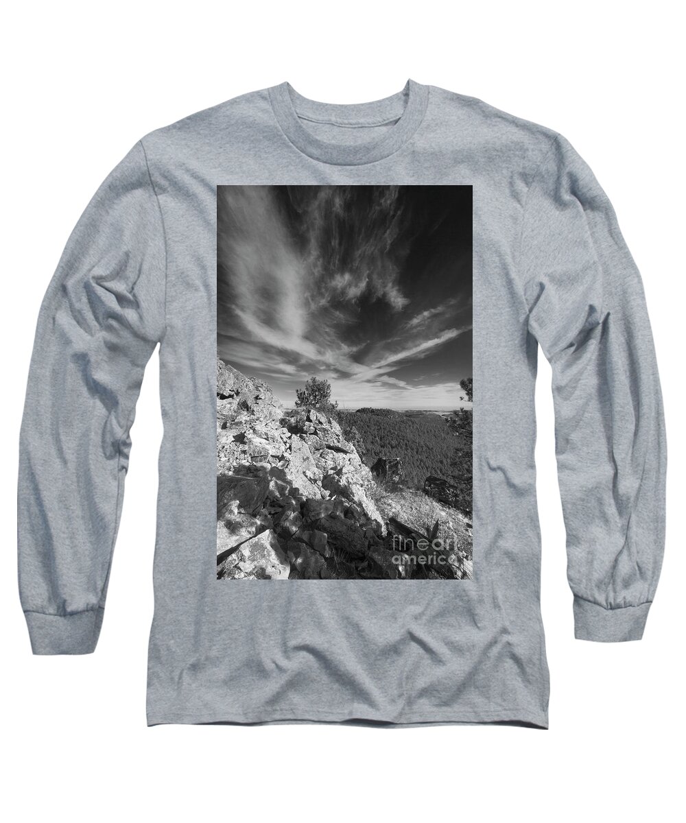 Black And White Long Sleeve T-Shirt featuring the photograph Over the Hills by Steve Triplett