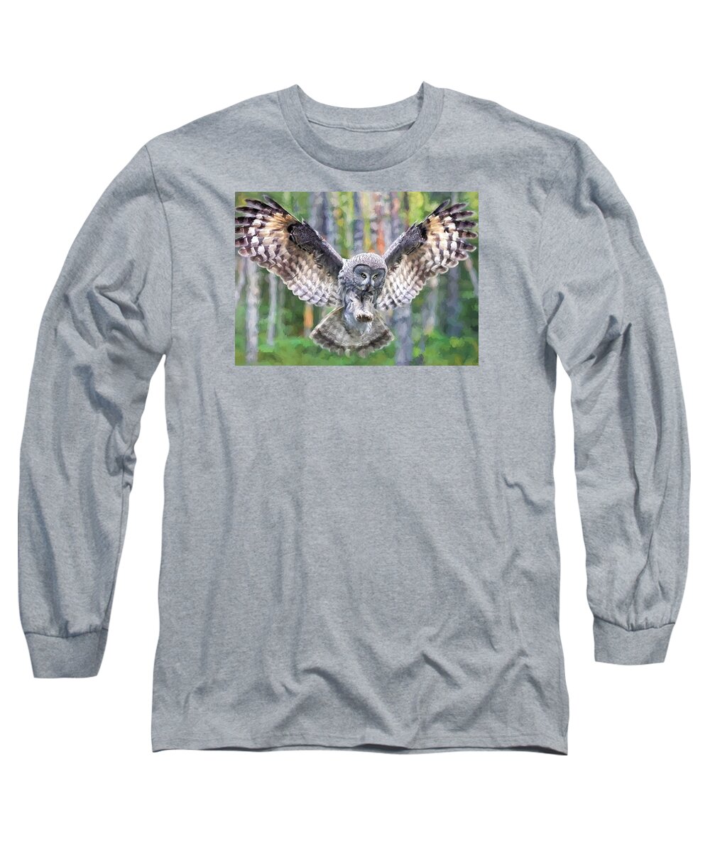 Owl Long Sleeve T-Shirt featuring the digital art Owl in Flight by Charmaine Zoe