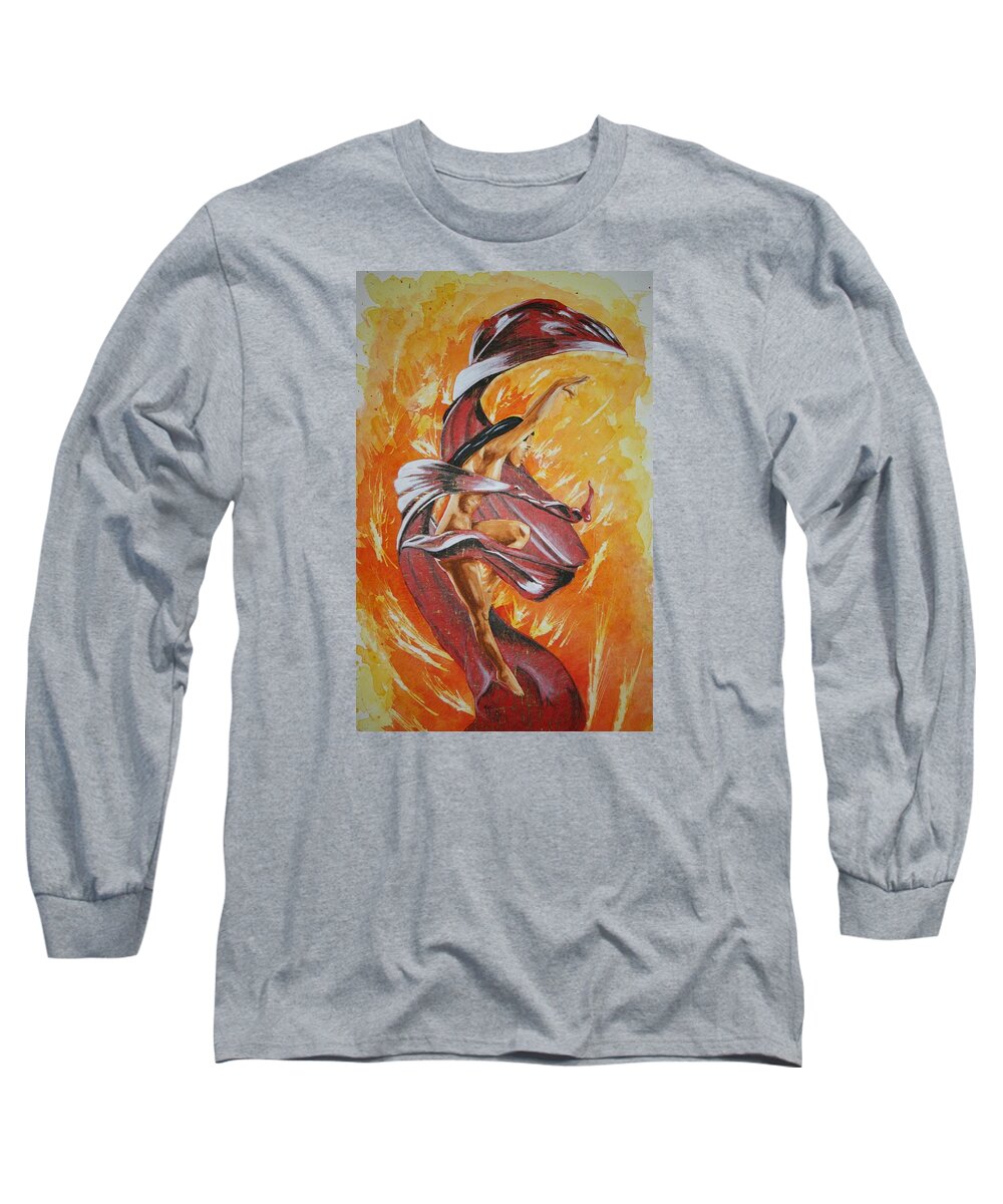 Dancer Long Sleeve T-Shirt featuring the painting Oya's Rain by Edmund Royster