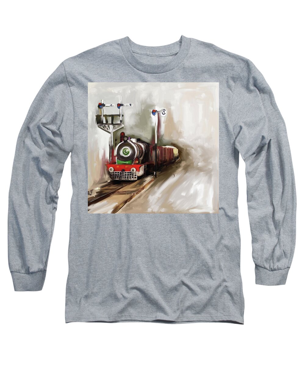 Steam Engine Long Sleeve T-Shirt featuring the painting Painting 801 1 Steam Engine by Mawra Tahreem