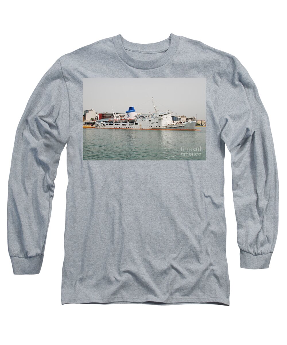 Panagia Long Sleeve T-Shirt featuring the photograph Panagia Tinou ferry sinking in Athens by David Fowler