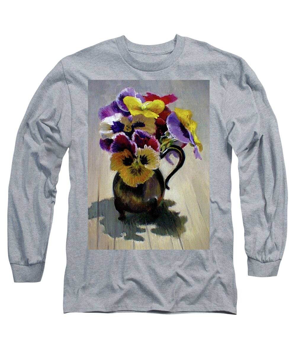 Pansies Long Sleeve T-Shirt featuring the painting Pansies by Marie Witte