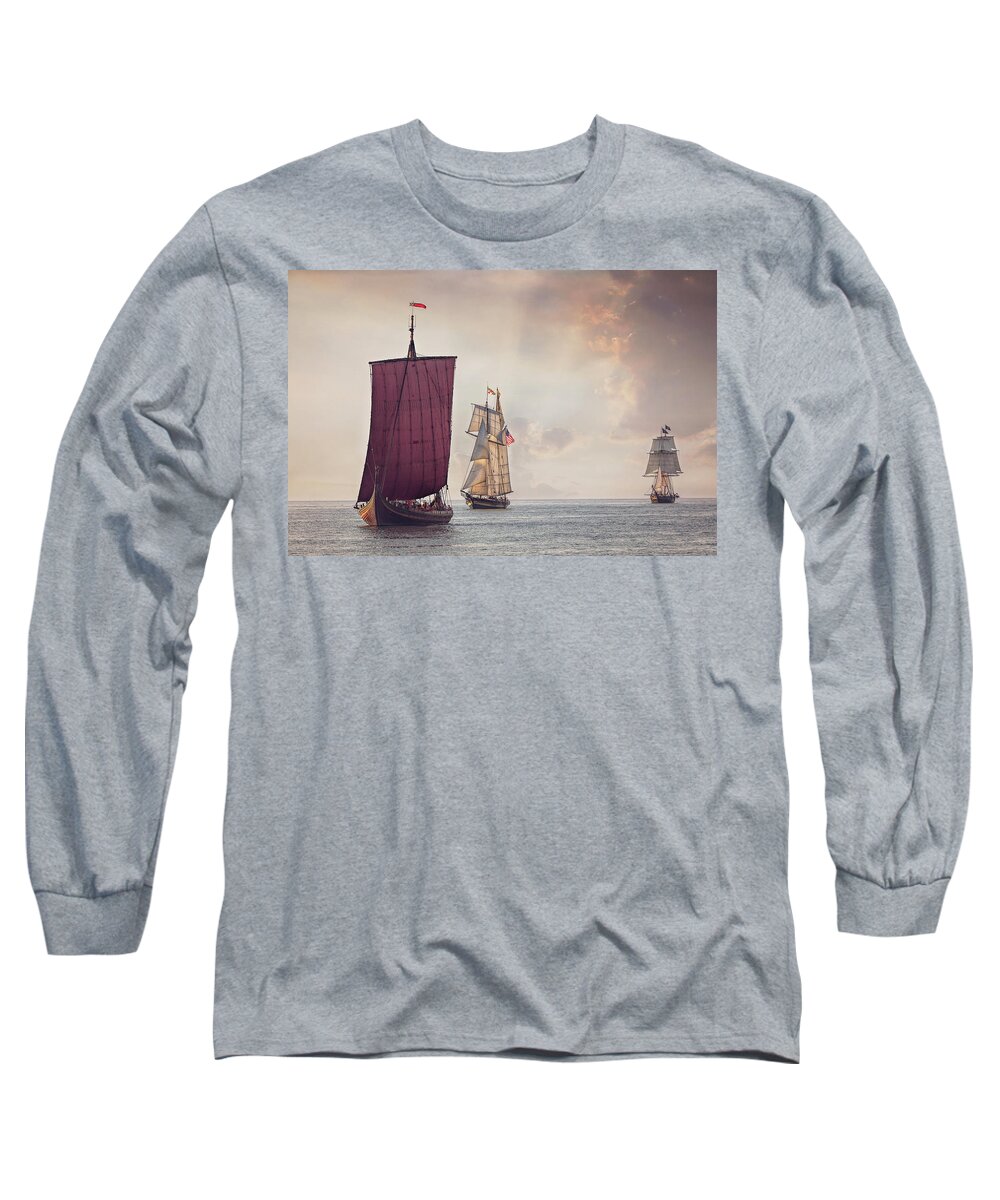 Ship Long Sleeve T-Shirt featuring the photograph Parade of Sails by Deborah Penland