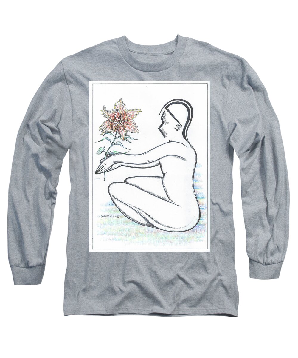 Figurative Art Long Sleeve T-Shirt featuring the drawing Peace by Giovanni Caputo