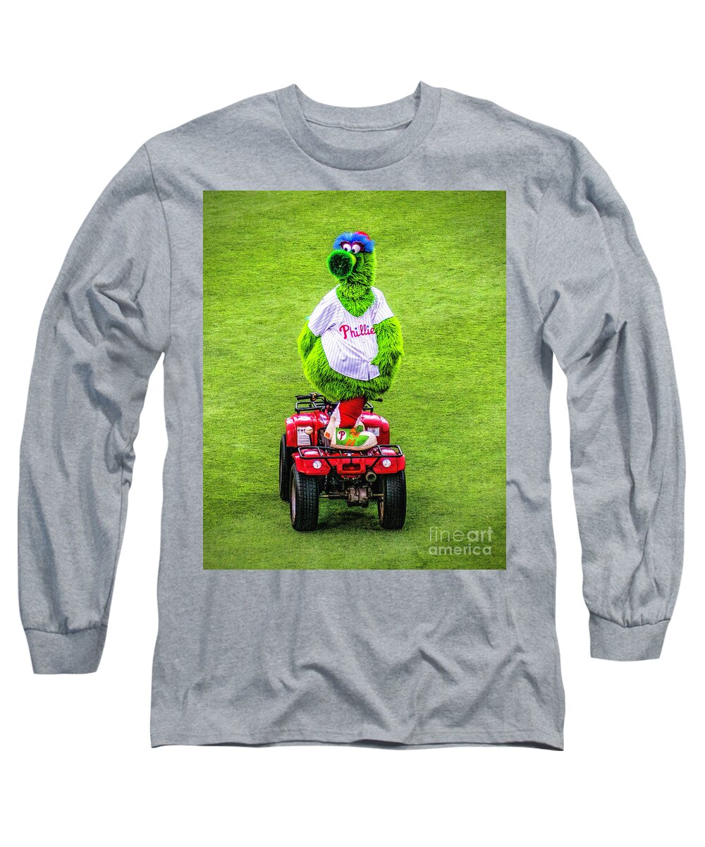Phillies Long Sleeve T-Shirt featuring the photograph Phillie Phanatic Scooter by Nick Zelinsky Jr
