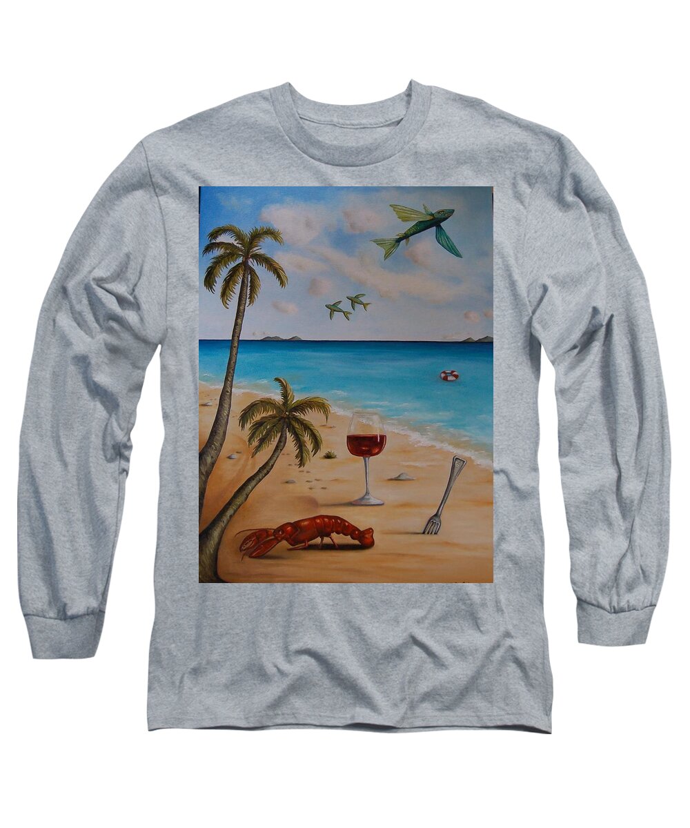 Lobster Long Sleeve T-Shirt featuring the painting Picnic by Leah Saulnier The Painting Maniac