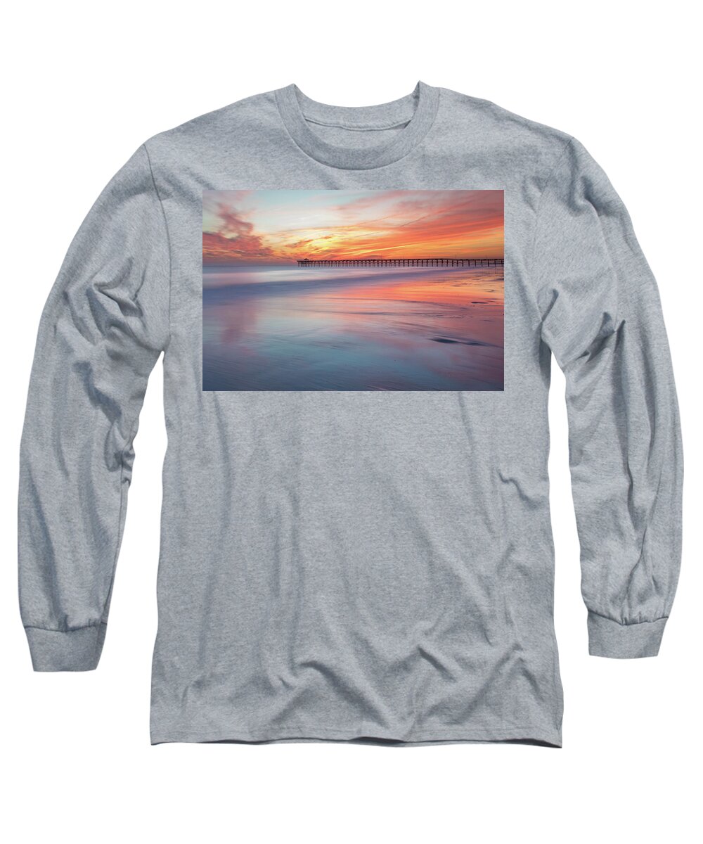 Oak Island Long Sleeve T-Shirt featuring the photograph Pier Sunset by Nick Noble