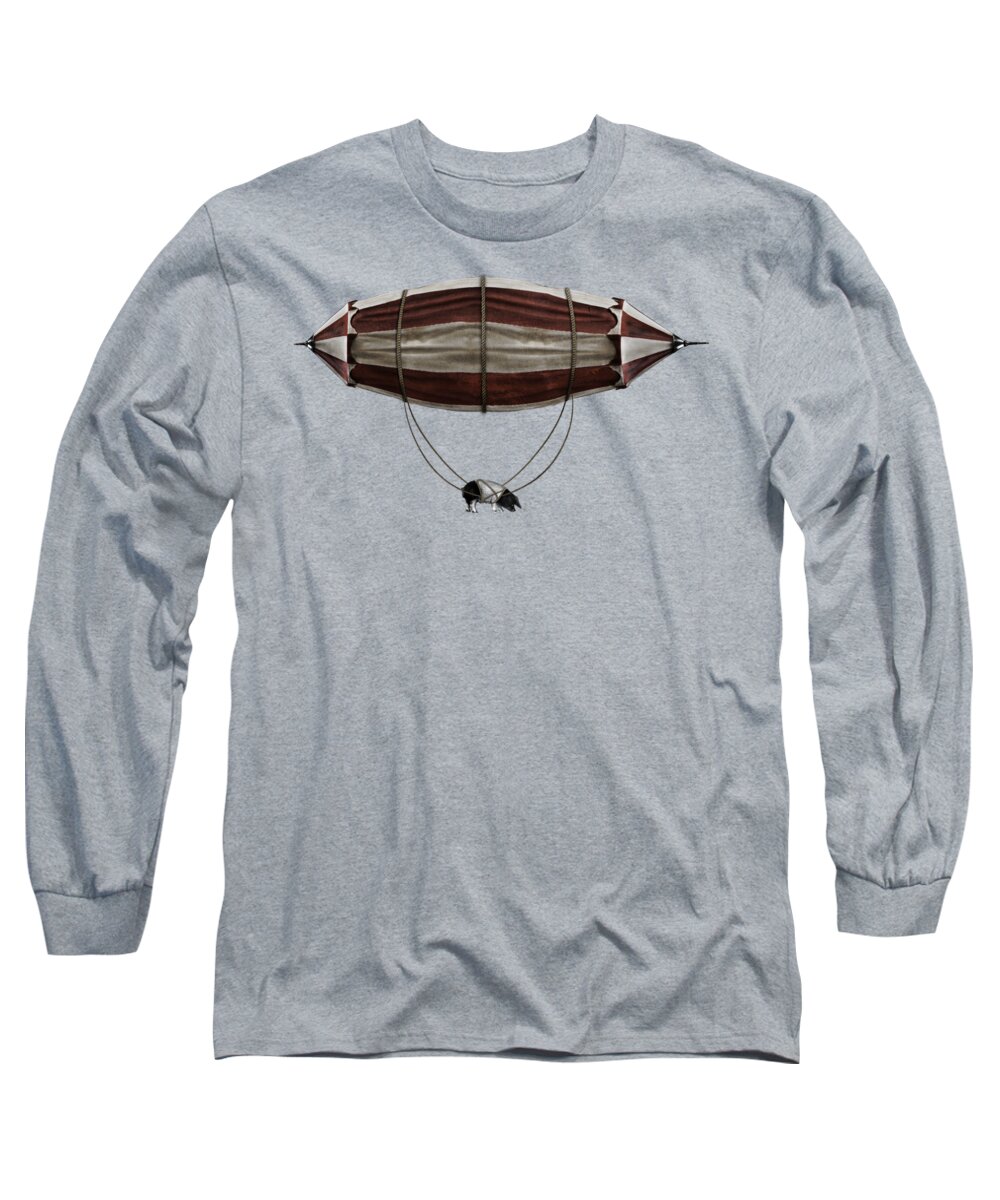 Zeppelin Long Sleeve T-Shirt featuring the photograph Pig on a Zeppelin Ride by Greg Noblin