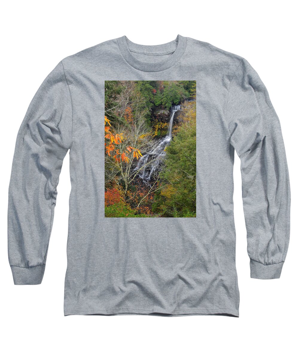 Waterfall Long Sleeve T-Shirt featuring the photograph Piney Creek Falls by Alan Lenk