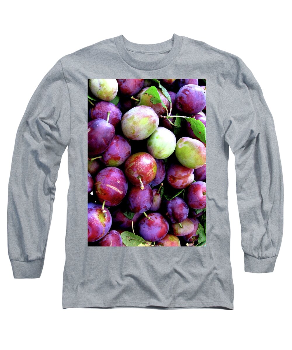Plums Ripe Prunus Long Sleeve T-Shirt featuring the photograph Plums by Ian Sanders