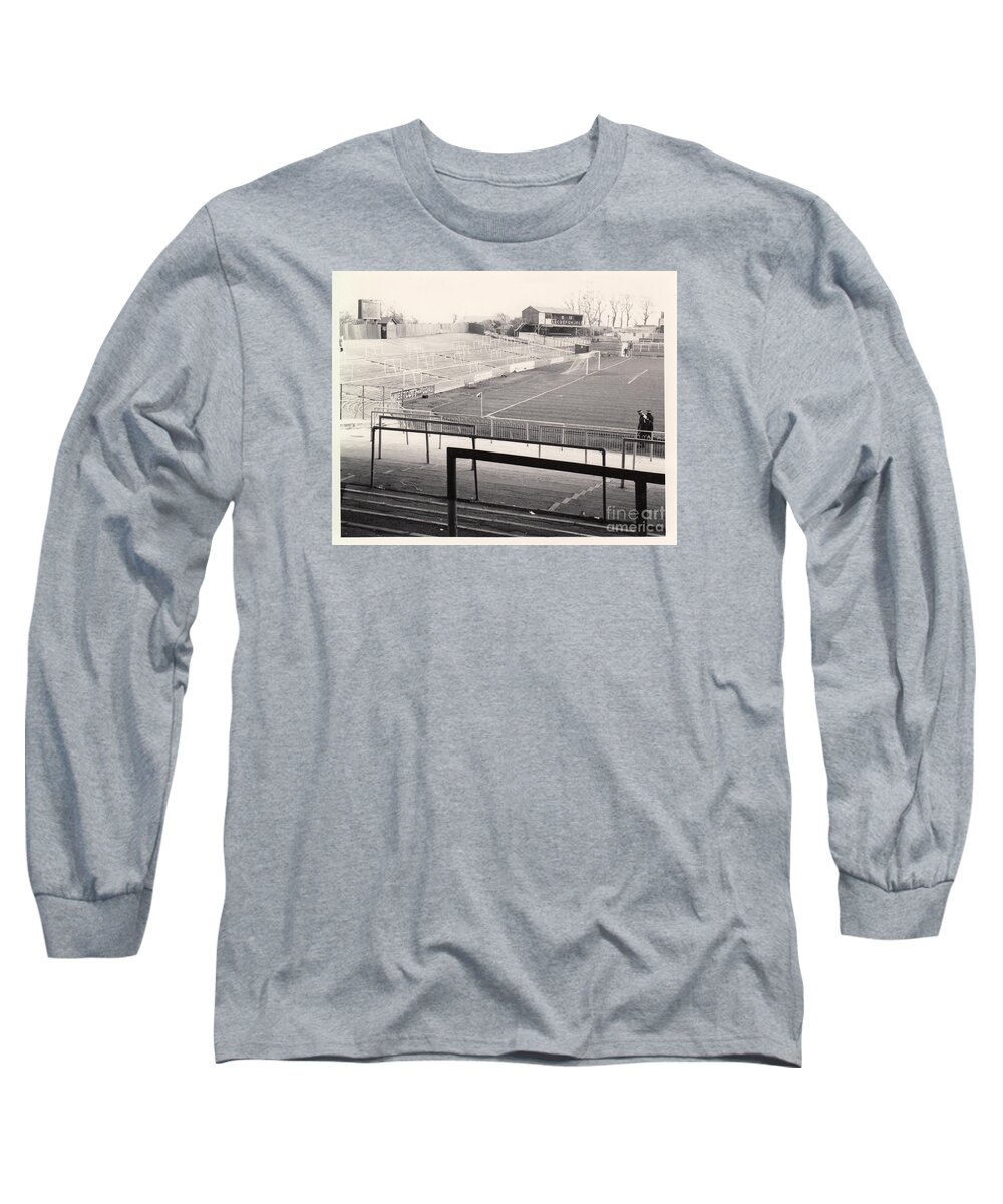  Long Sleeve T-Shirt featuring the photograph Plymouth Argyle - Home Park -Barn Park End 1 - BW - 1960s by Legendary Football Grounds
