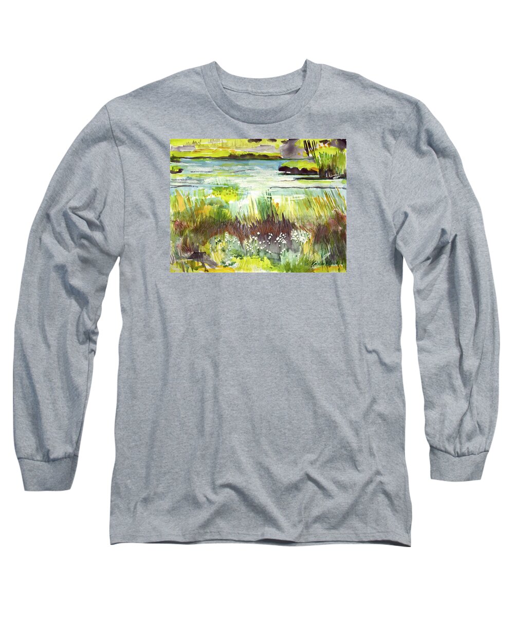  Long Sleeve T-Shirt featuring the painting Pond and Plants by Kathleen Barnes